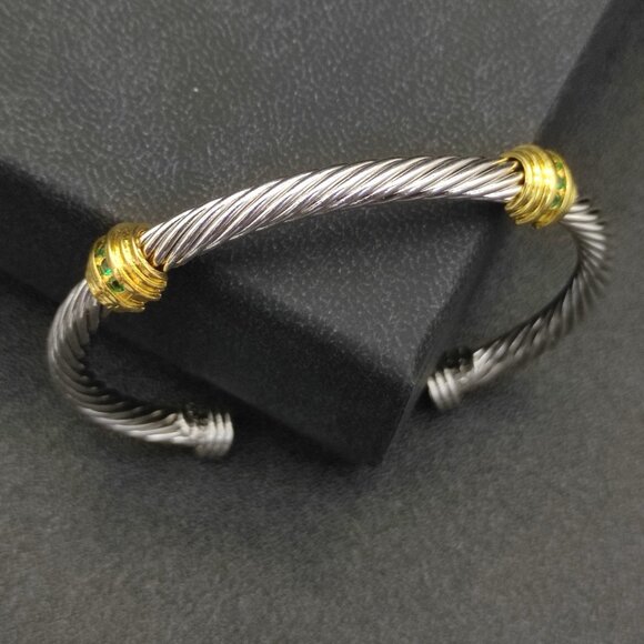 David Yurman 14K Gold Double Green Diamond Bracelet - Picture 3 of 5